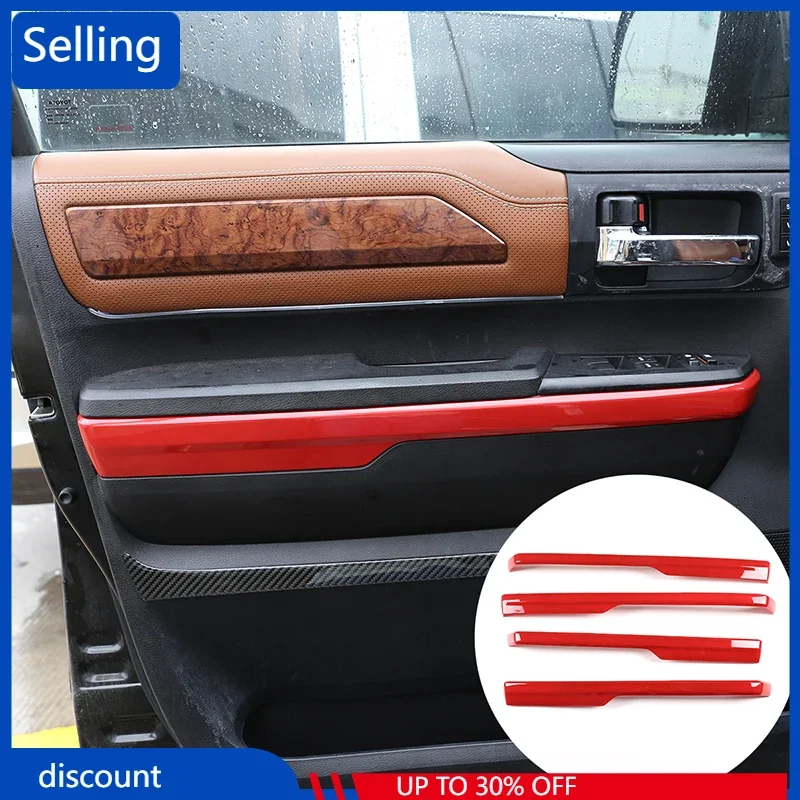 

4 Piece ABS Sport Red Door Armrest Lower Trim Handle Cover Strip Car Interior Decorate Accessories For Toyotaa Tundra 2016-2020