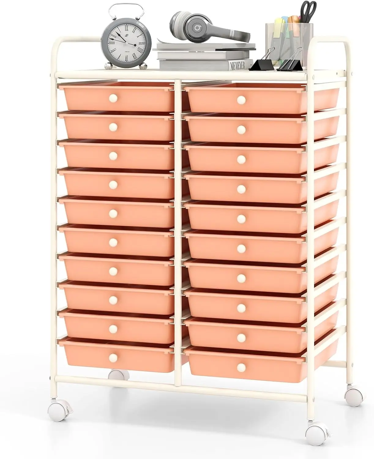 20-Drawer Rolling Storage Cart - Mobile Rolling Cart w/Drawers for School Classroom Teacher Office Home Salon