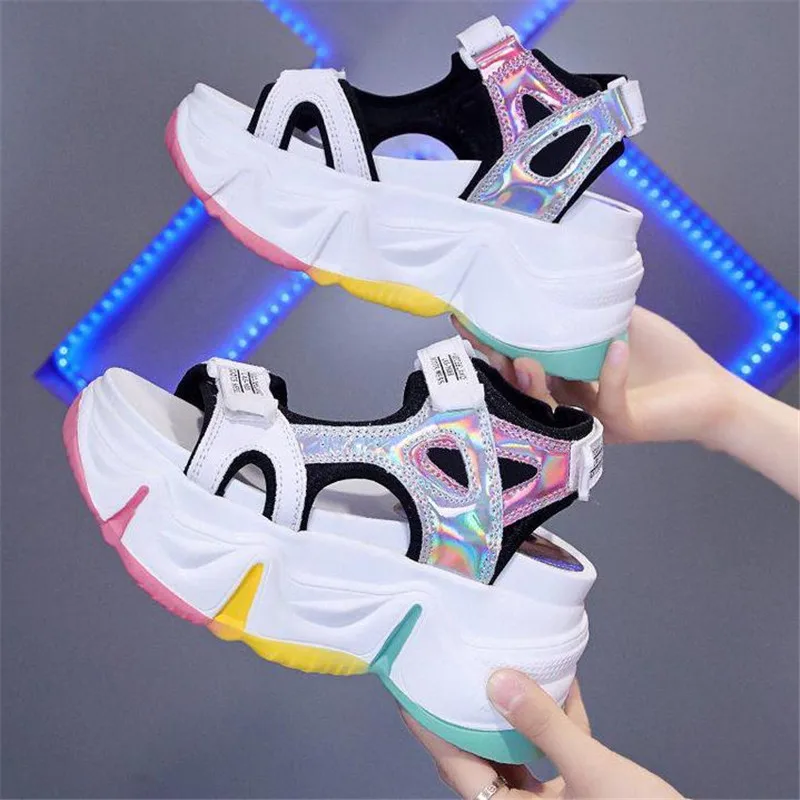 New Women Summer Wedge Sandals Transparent PVC Crystal Chunky Platform Shoes Woman Rainbow Thick Bottom Sandalias