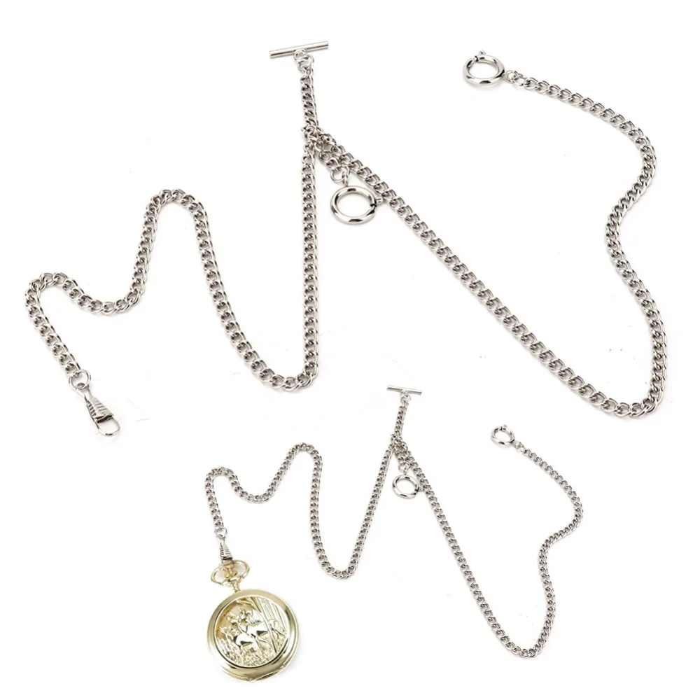 Retro Silver Pocket Watch Chain 44cm T-Bar Clasps Metal Pocket Watch Chain Classic Antique Present​ Men's Accessories