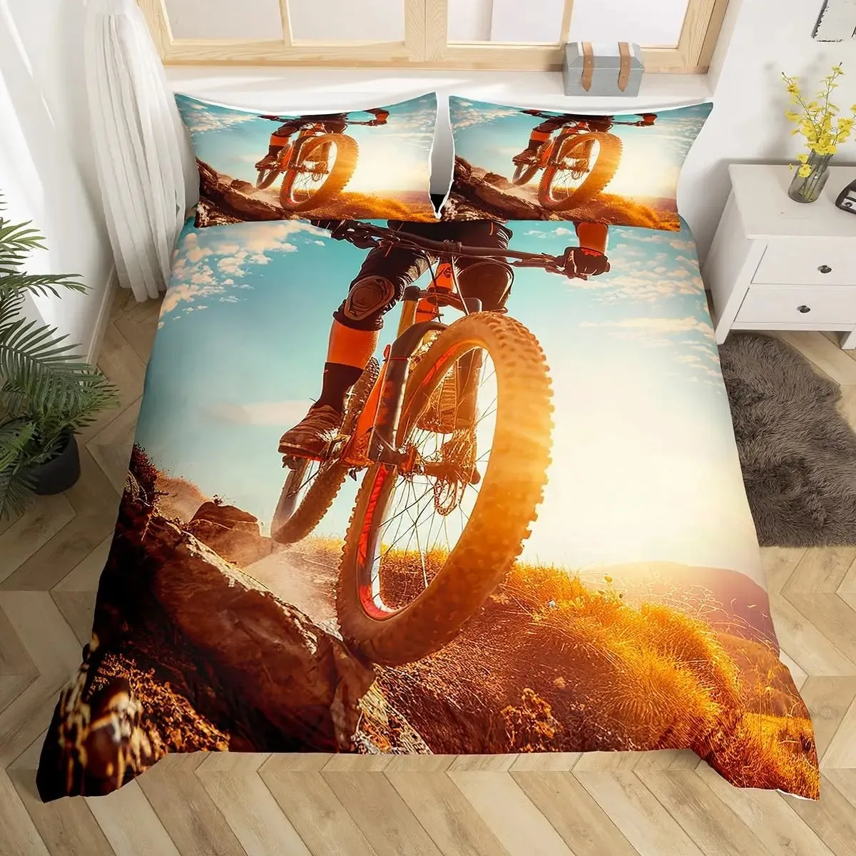 

Bicycle Duvet Cover Mountain Bike Bedding Set for Boys Girls Teens Decor Bicycle Rider Comforter Cover Sports Themed Quilt Cover