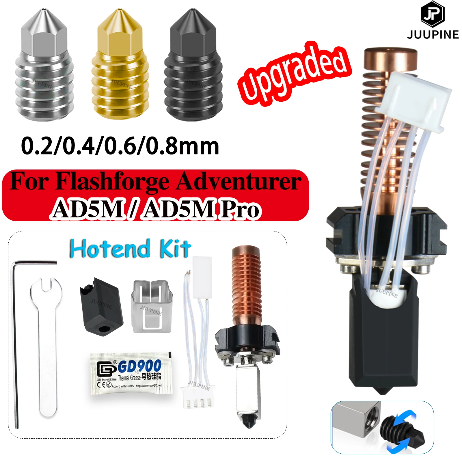 Upgrade Hotend For Flashforge Adventurer 5M / 5M Pro Pinting Head 280℃ Ceramic Heating Block Kit AD5M Hard Steel Nozzle Hot End