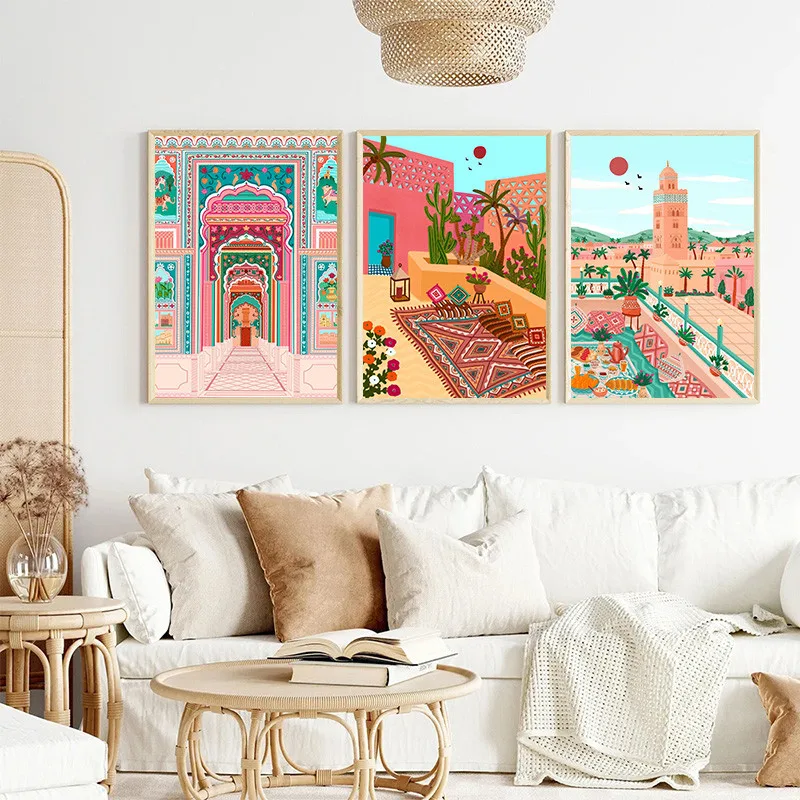 Nordic Morocco Marrakech Cappadocia India Gate Travel City Poster Landscape Canvas Painting Wall Art for Living Room Home Decor