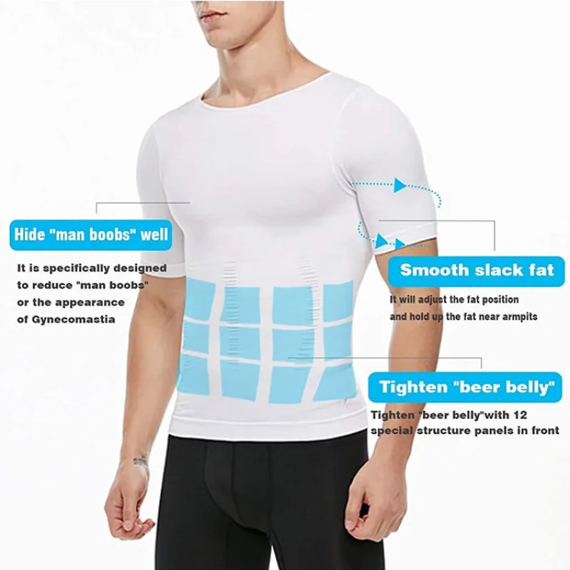 Camiseta sin mangas con corsé para hombre, ropa moldeadora de compresión muscular para Fitness, manga corta