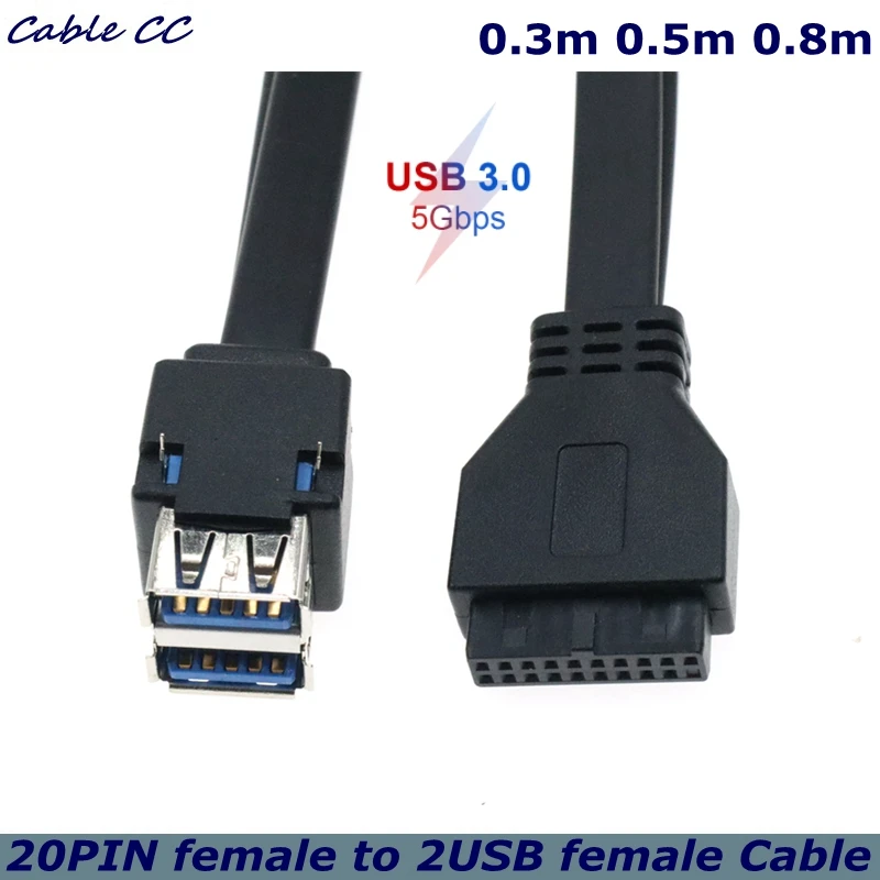 19Pin/20Pin Female Header to Dual USB3.0 Desktop Front Motherboard Panel Mount Cable with Fixed Feet 50cm