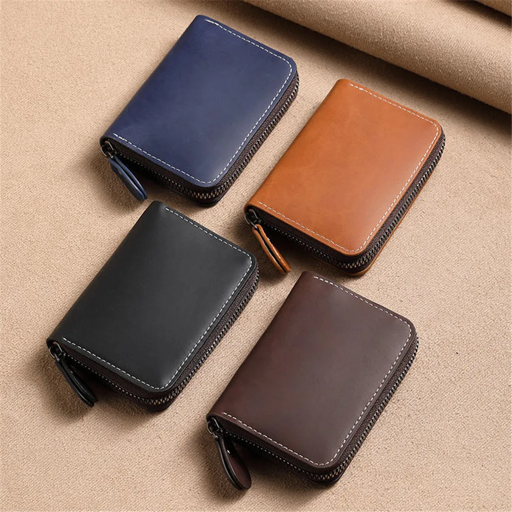 Mini tarjetero de negocios para mujer, bolso con cremallera, tarjetero negro y marrón, monedero