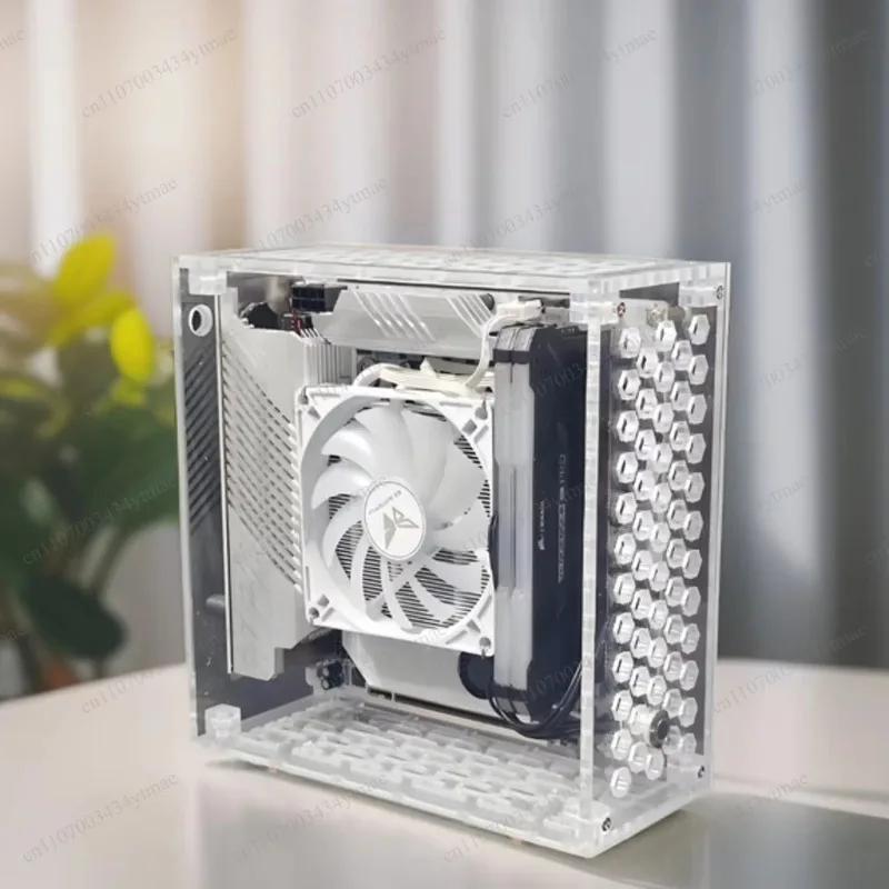 Mini ITX HTPC Chassis, Ultra‑Thin Horizontal DIY Desktop Small PC Case with DC‑ATX Power Supply for Core Display System