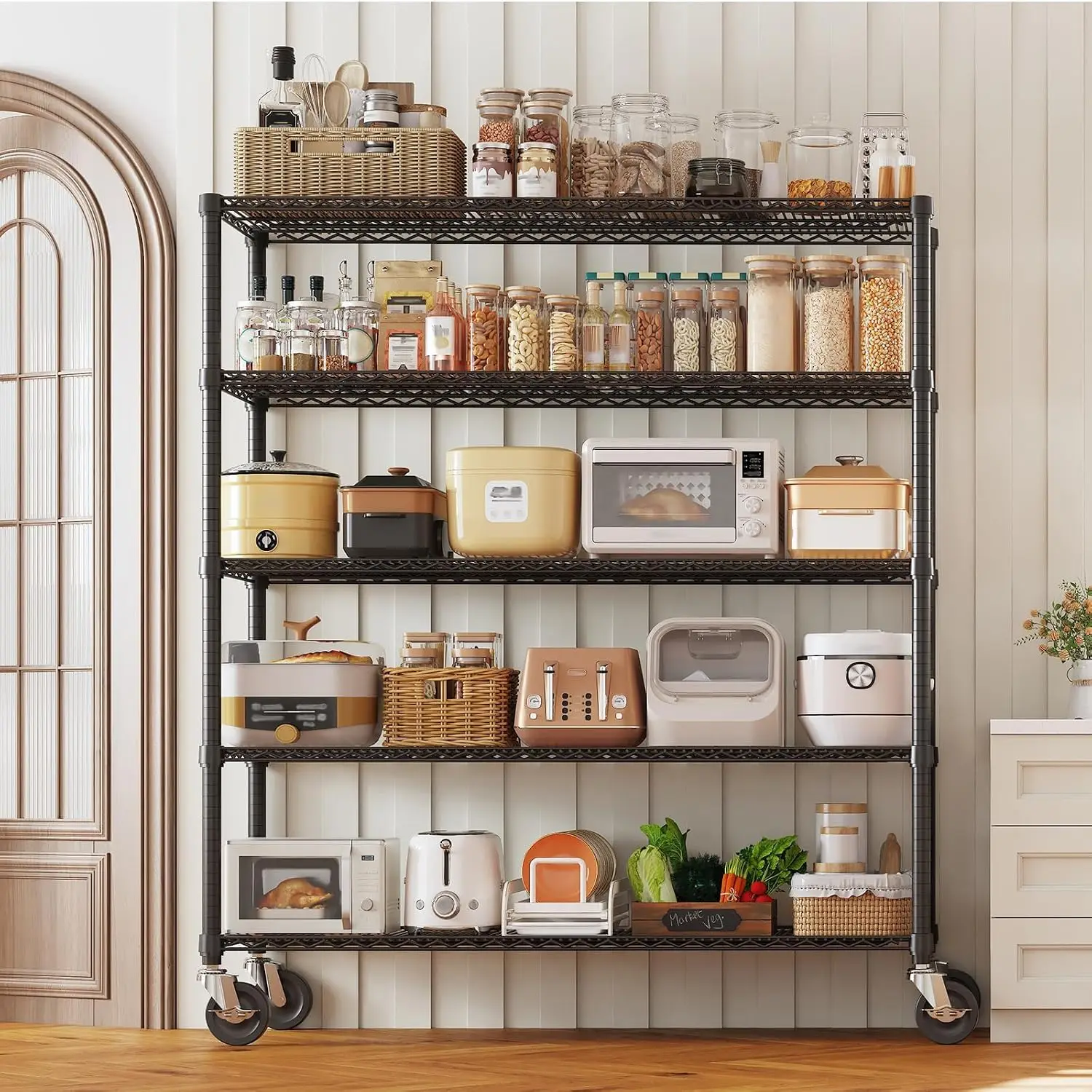 5-Tier 3300LBS Metal Wire Shelving with Wheels, 73
