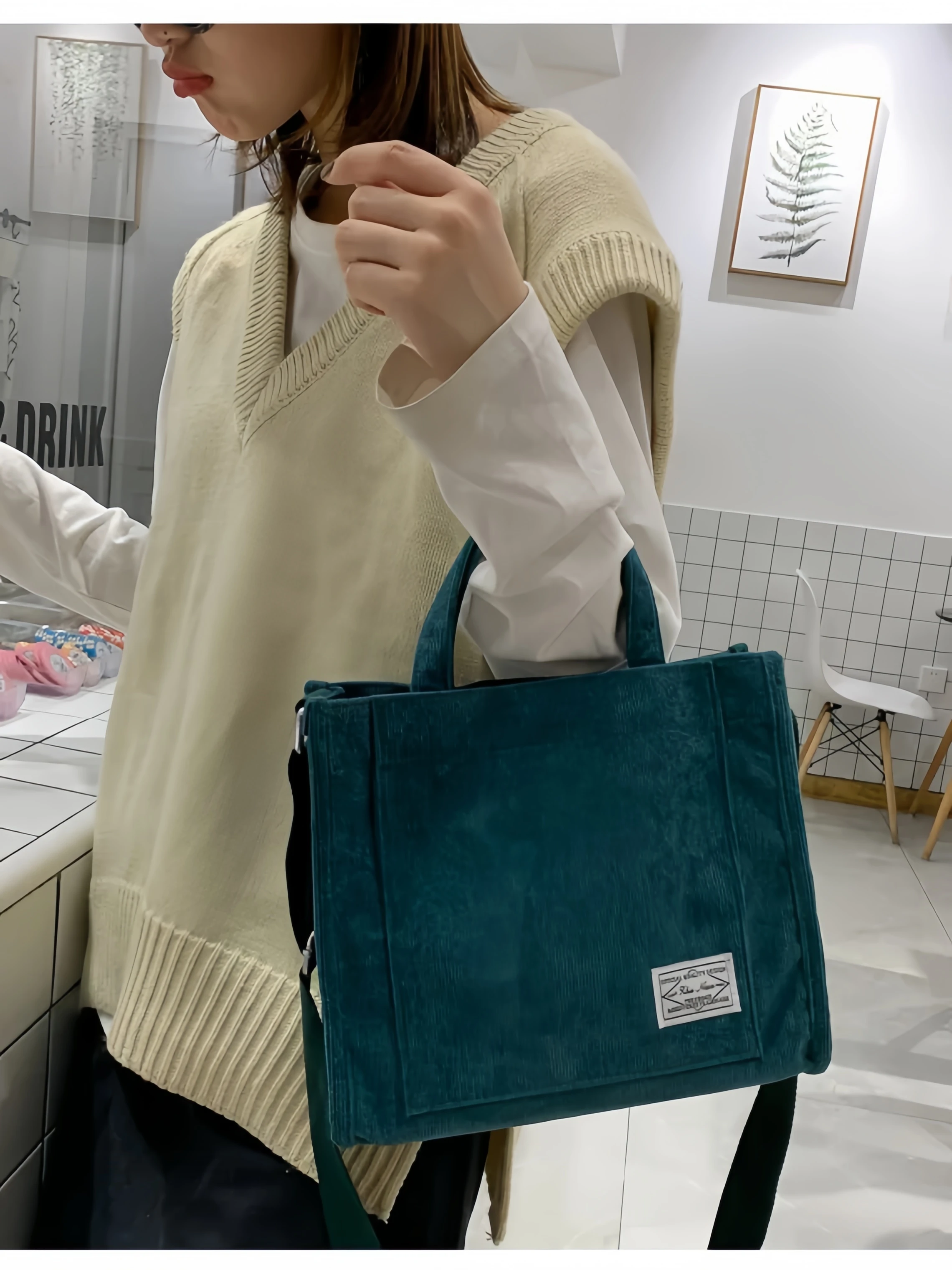 Bolsa de ombro com zíper de veludo para mulheres, bolsa pequena de algodão, bolsa casual, bolsa crossbody ecológica feminina, bolsas mensageiro vintage