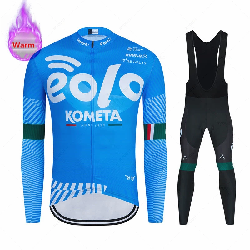 Eolo Kometa Zimowa odzież kolarska Długie rękawy Termiczny polar Uniforme Set Męska koszulka rowerowa MTB Maillot Ropa Ciclismo