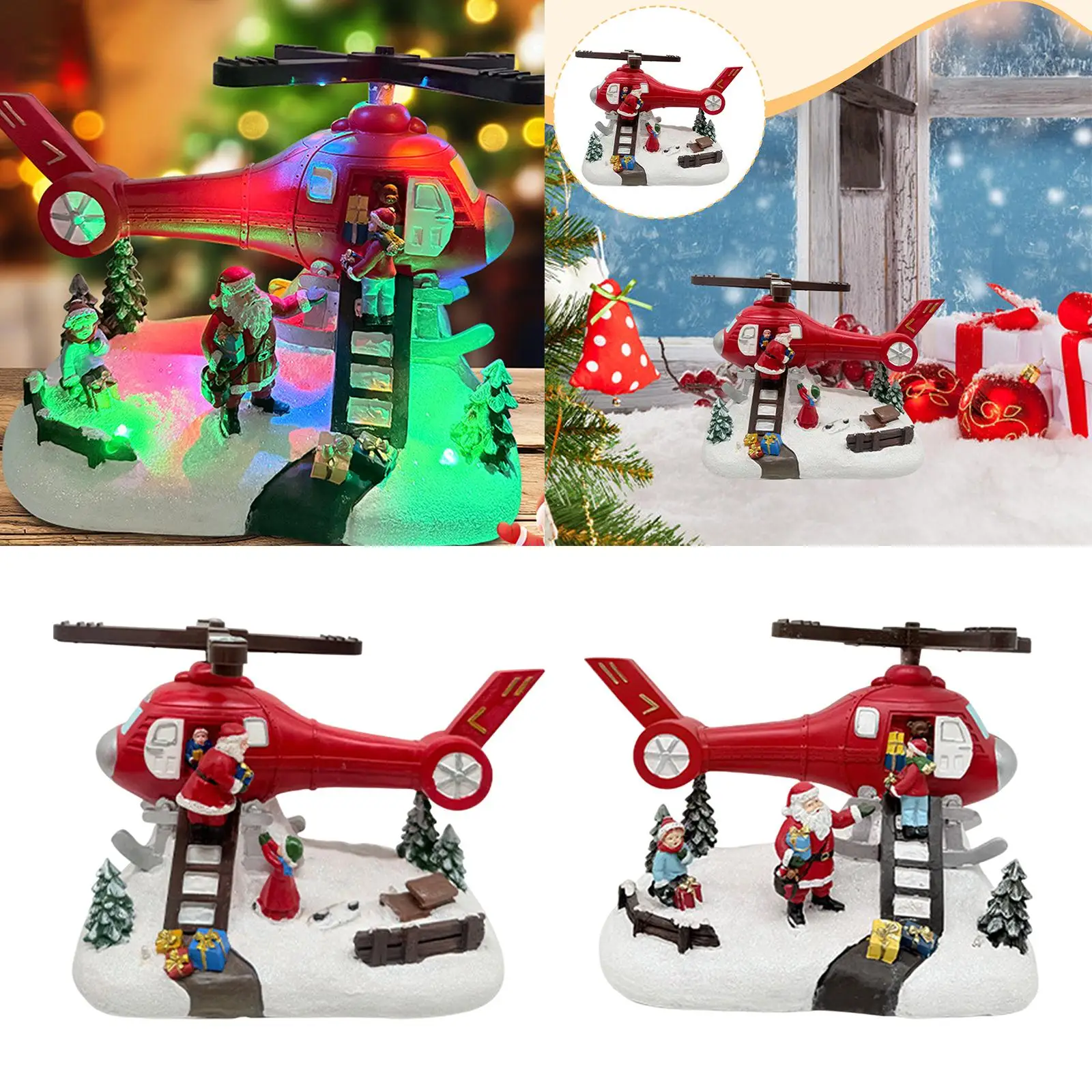 Christmas Musical Box Resin Collectible Decorative Piece Desktop with Lights