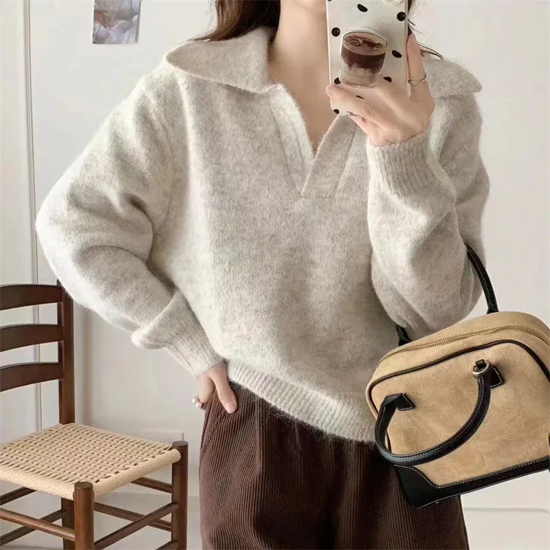 2024 Autumn Winter Women New Arrival Popular Cross Border Hit Elegant Loose Long Sleeve Dress Round Neck Ribbed Texture Sweater