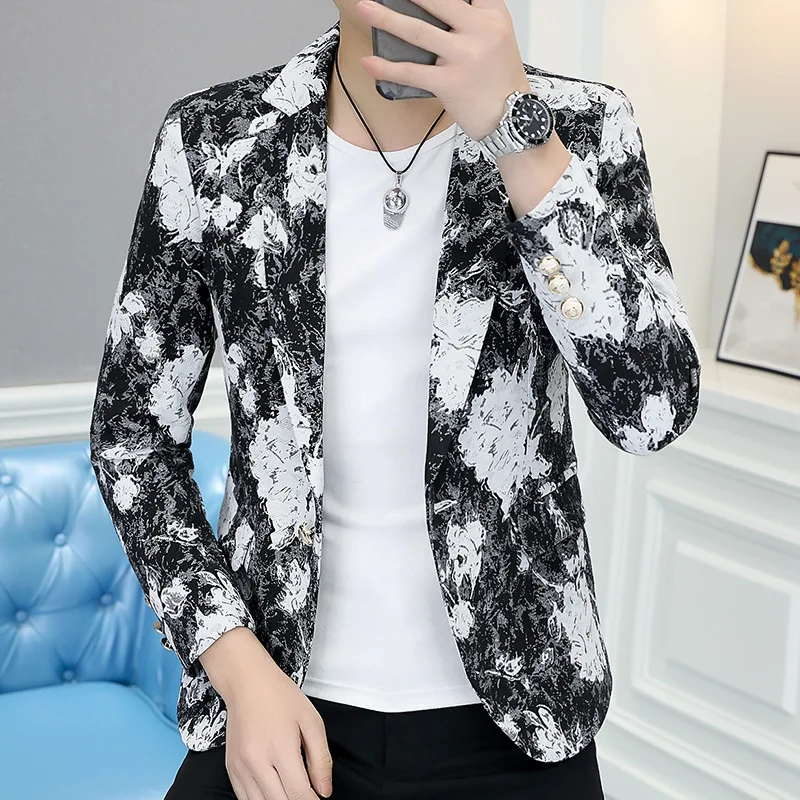 

HOO 2023 Men's Autumn New Printed blazer Youth Camouflage Slim Handsome blazer