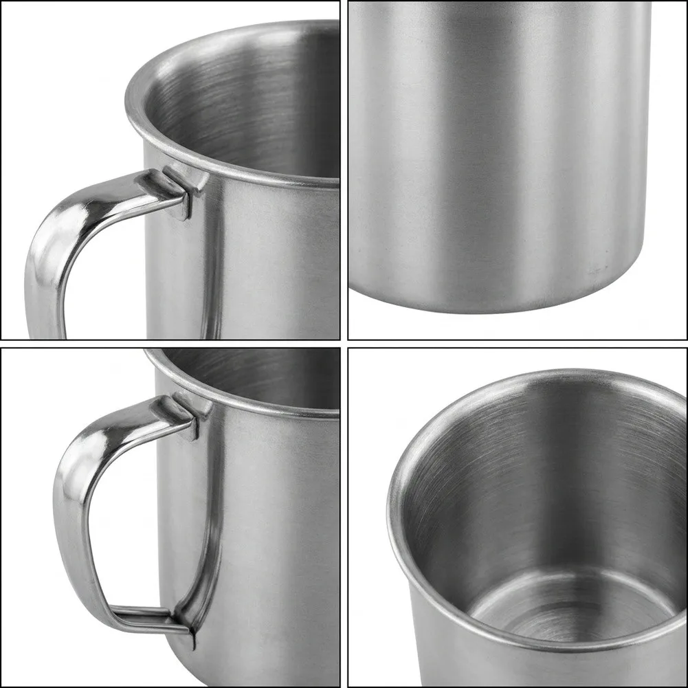 Stainless Steel Reusable Cup Set 2 Pieces with Compact Round Shape Welded Handle and Smooth Interior for Daily Carry