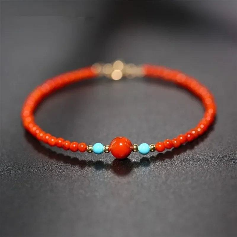 AngLang Thin 3mm Natural Red Agate Turquoise Beaded Strand Bracelets for Women Female Fine Jewelry Accessories Wholesale YBR824