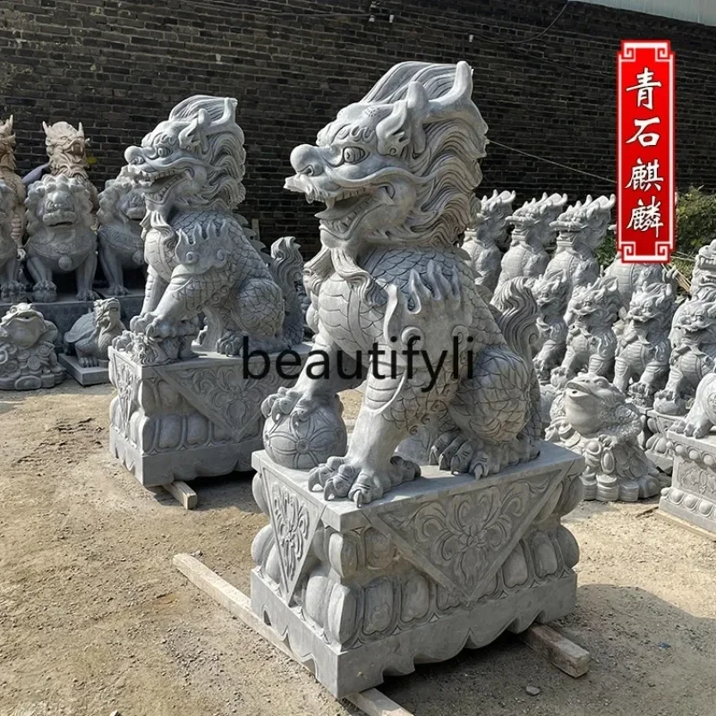 Stone unicorn pair of white marble bluestone sunset red, courtyard hotel villa entrance home