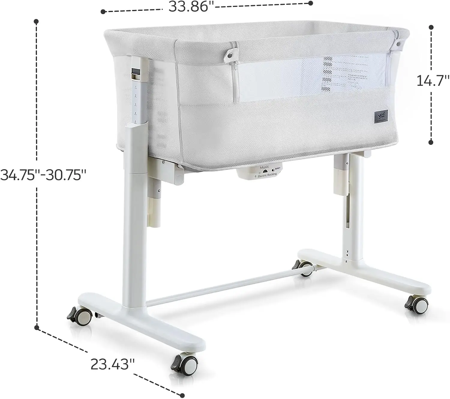 ocking Bassinet สําหรับทารกเปลข้างเตียงอัตโนมัติเปลเด็กไฟฟ้า 5 ความสูงปรับข้างเตียง Sleeper, สีขาว