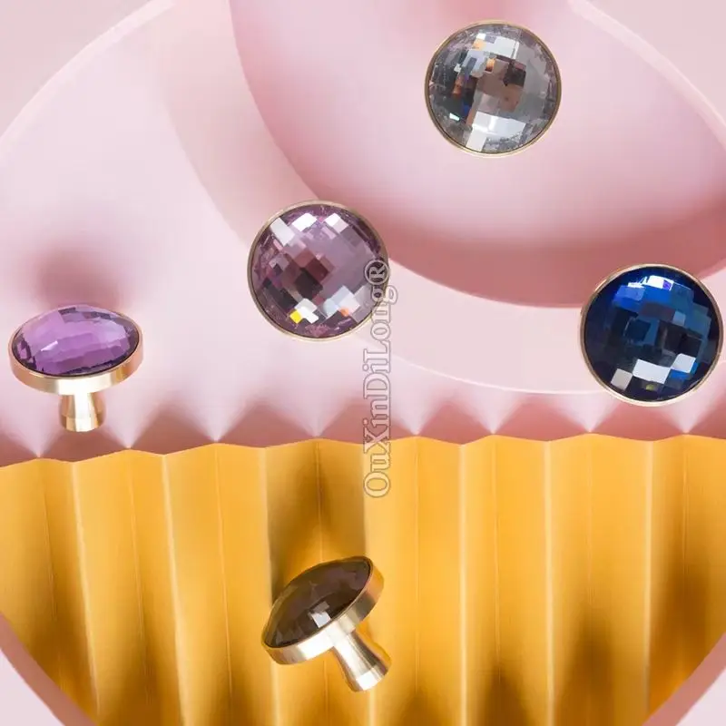 Designed 4PCS Brass+Crystal Furniture Pulls Knobs Drawer Knobs Cupboard Wardrobe Closet Dresser Shoe TV Wine Cabinet Pulls Knobs