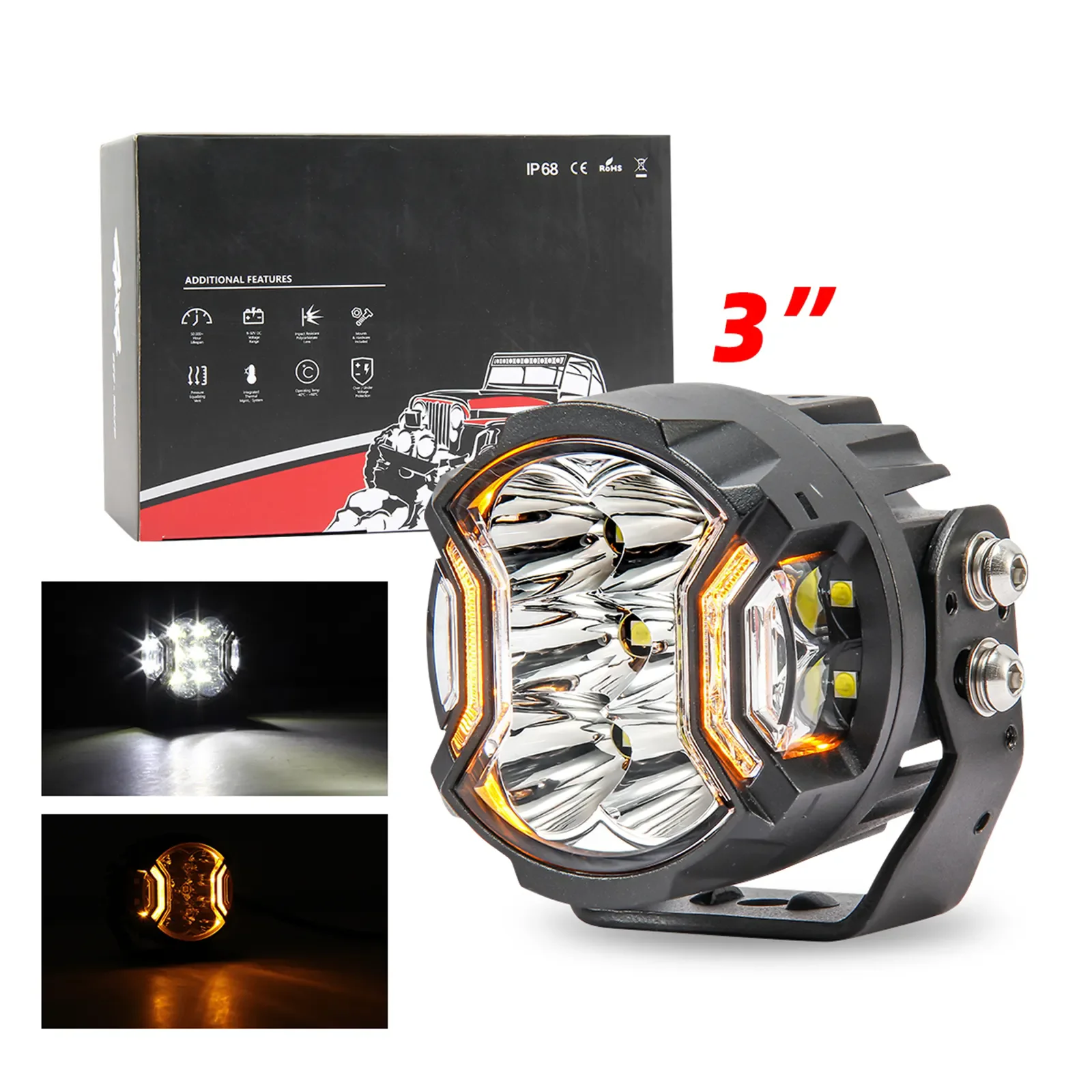 Wholesale in Stock  Mini 3''  Side Shooter Driving Auxiliary Fog Spotlight 4x4 Bumper Pickup 4WD SUV LED Work Light DRL AURORA