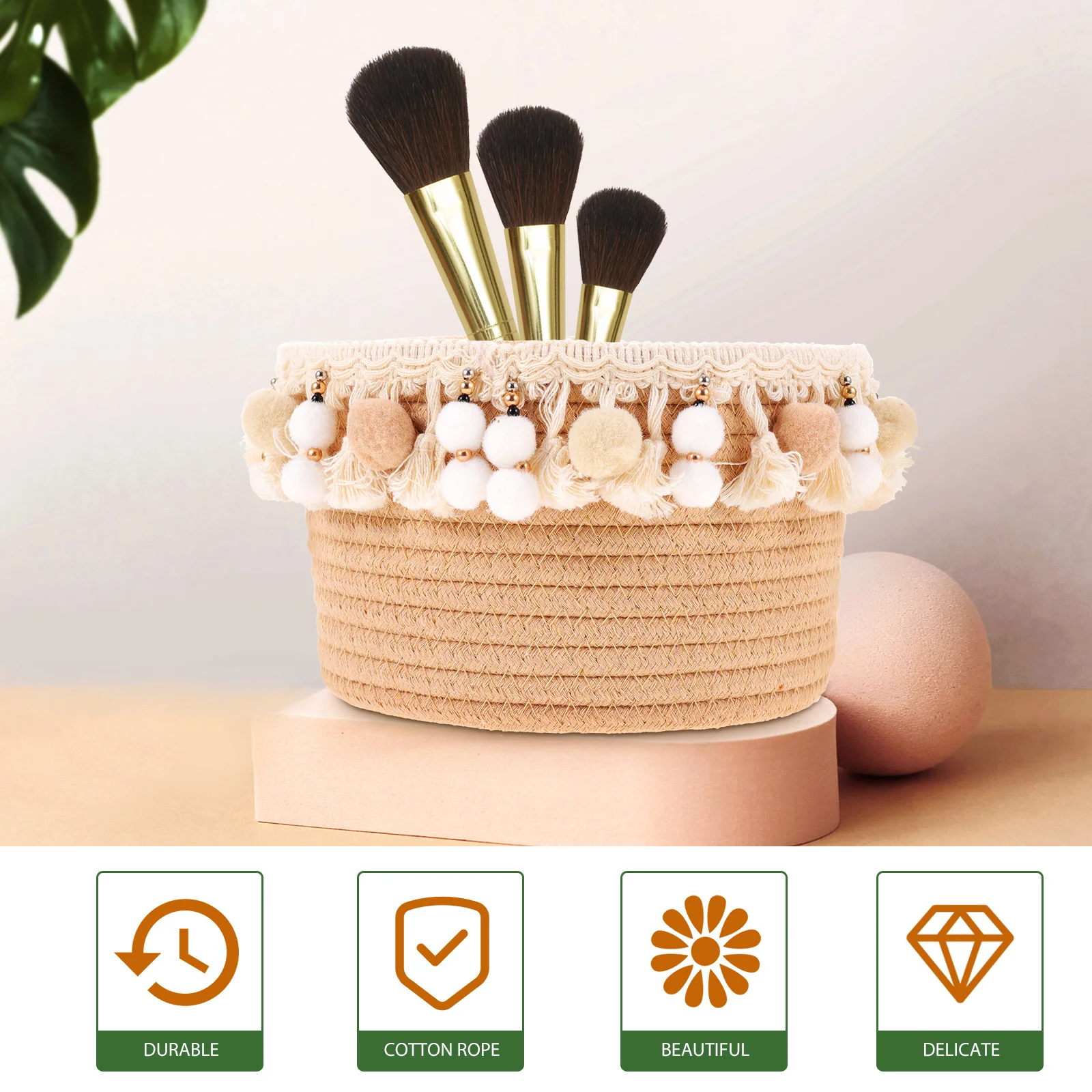 

Woven Cotton Rope Basket Desktop Storage Organizer for Bathroom Kitchen Bedroom Decorative Storage Container Woven Baskets