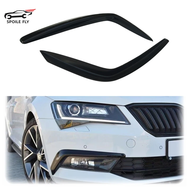 

2016 2017 2018 For Skoda Superb Front Bumper Lip Sid Wind Knife Splitter Fog Light Eyebrows Spoiler By ABS Gloss Black Boyd Kit