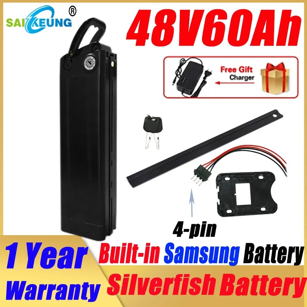 Electric Bike SilverFish Battery 4-pin Bottom output 48v 72v 20 40ah 50ah Lithium Battery 13s5p 1000w Bateria De Litio 30AH Akku