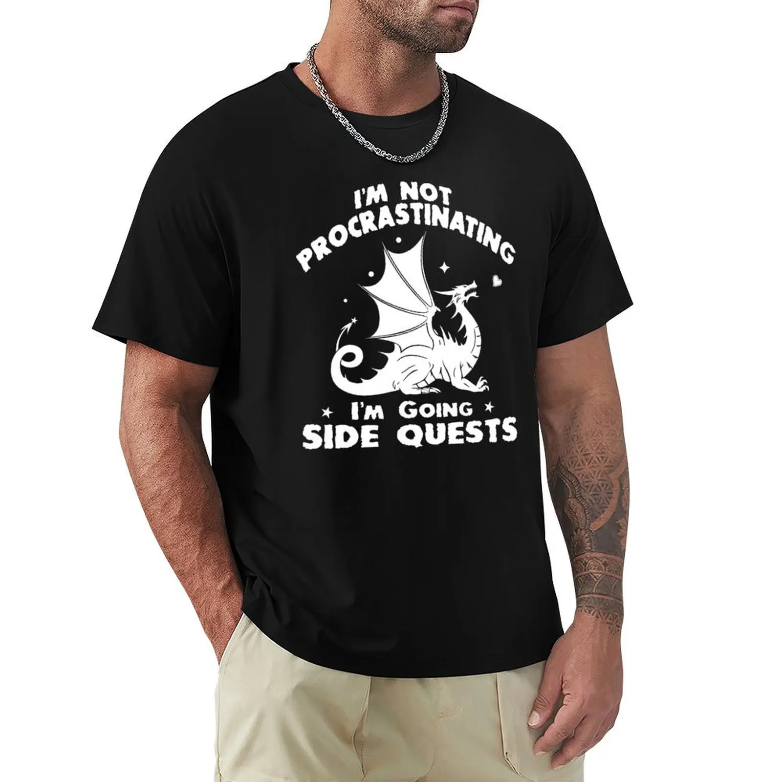 Im Not Procrastinating Im Doing Side Quests Funny RPG Gamer Dragons T-Shirt man t shirts graphic T-Shirt