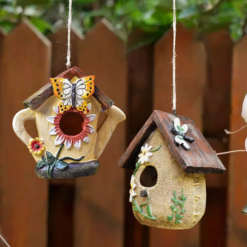 Resin Burlap Shower Bird House Statue, Creative Outdoor Garden Yard Decor, Home Balcony Horticulture Art Craft Ornament