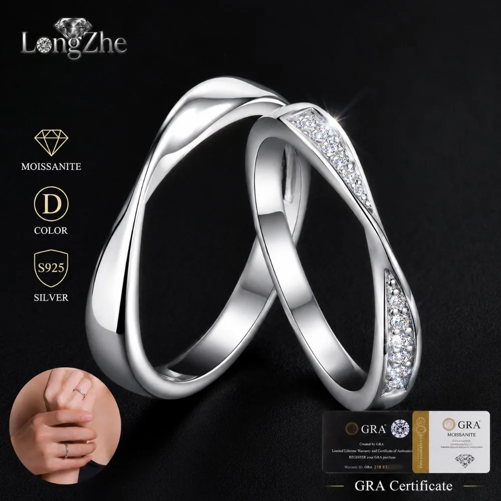 

S925 Sterling Silver Moissanite Couple Rings His and Hers Mobius Twist Adjustable Wedding Bands Anniversary Gift Jewelry