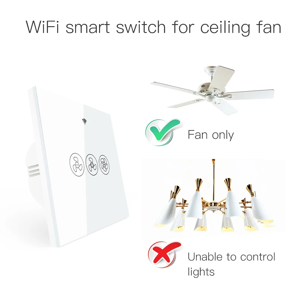 ABJN-Timing Ceiling Fan Light Wall Switch Smart Life/Tuya APP Remote Various Speed Control For Alexa And Google Home EU