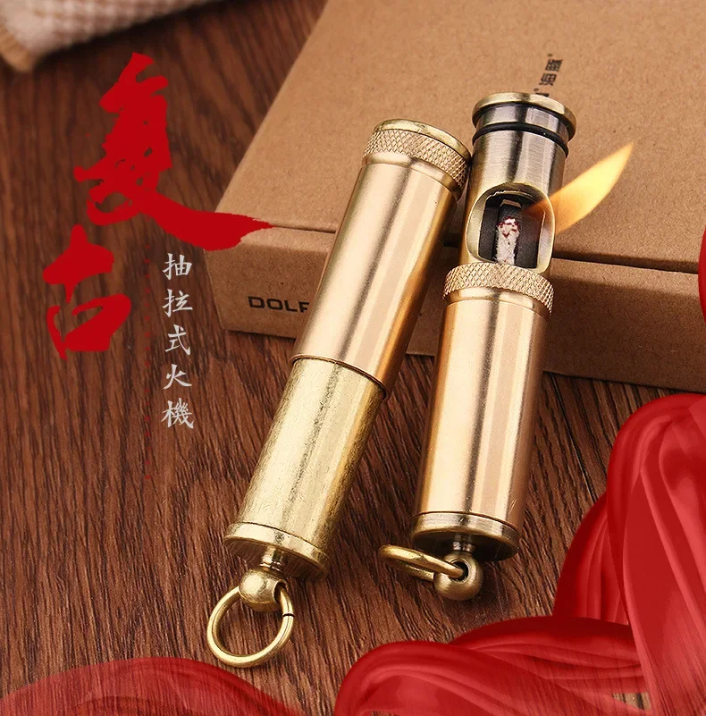 Metal Retro Creative Personality Torch Lighter Grinding Wheel Flint Brass Kerosene Oil Pipe Cigarette Accessories Men's Gadgets