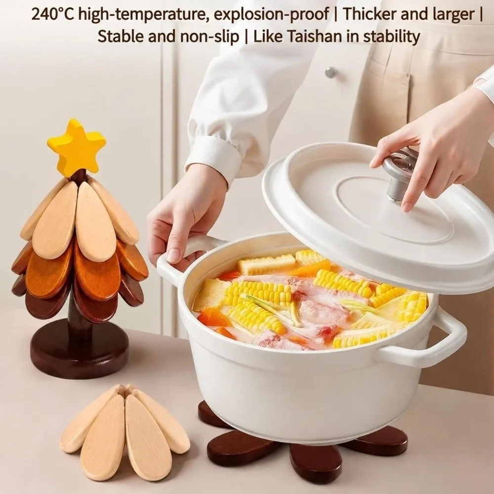 Wooden Coaster Set Tree-shaped With Storage Stand Heat-resistant Trivet 3/4/5-Layers Insulation Hot Pad Home Decor
