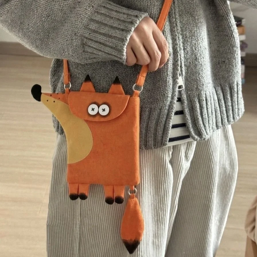Three-Color Patch Fox Cartoon Phone Crossbody Bag, New Design Versatile Shoulder Bag, Cute Unique Sling Purse