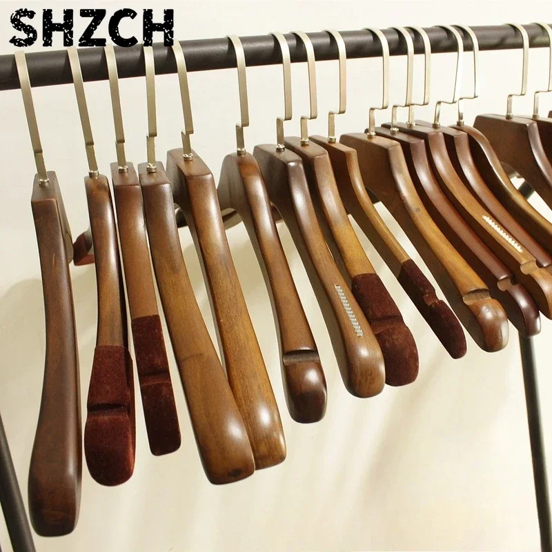 Solid Wood Flocked Clothes Hanger Non Slip Garment Holder for Kids Adults Boutique Clothing Store Home Wardrobe Storage 옷걸이