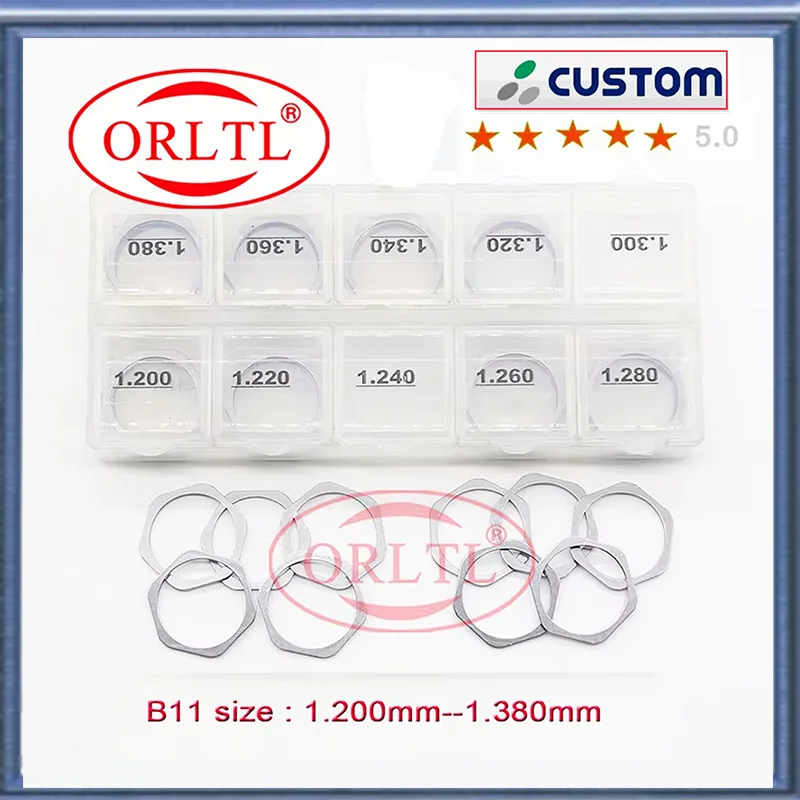 

ORLTL DIESEL COMMON RAIL INJECTOR ADJUST SHIMS B11(1.20-1.38 MM) FUEL GASKET KIT WASHE Diameter 19X22 MM FOR BOSCH 50PC/BOX