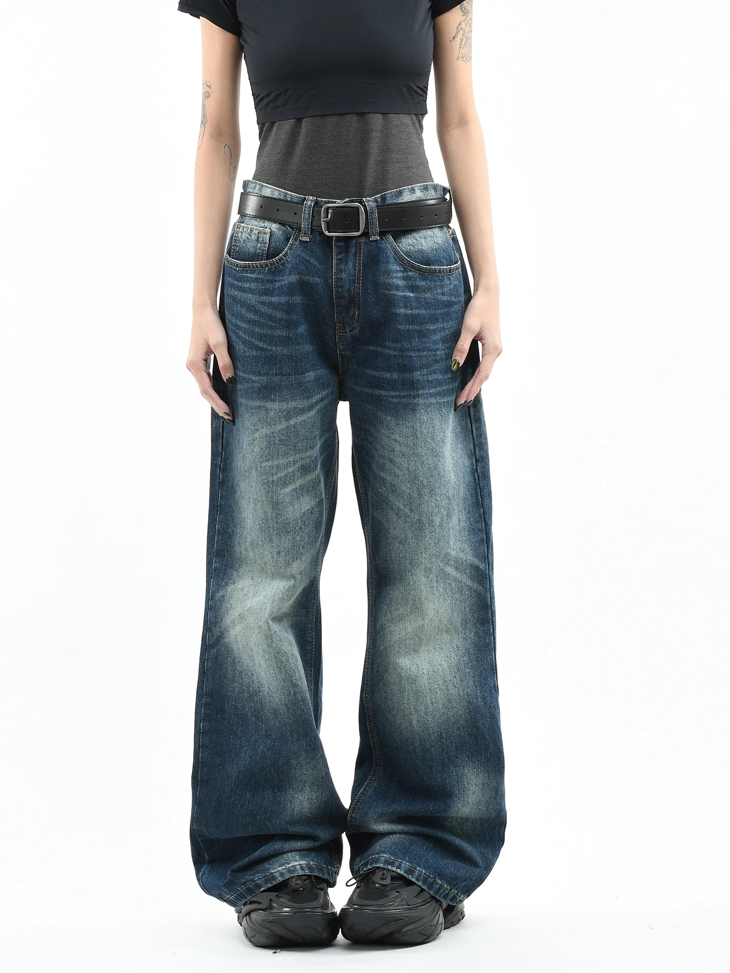 

Low Waist Wide Leg American Sle Vintage Waed Denim Jeans Women's Original Loose Straight Leg Trousers Men's Casual Wear