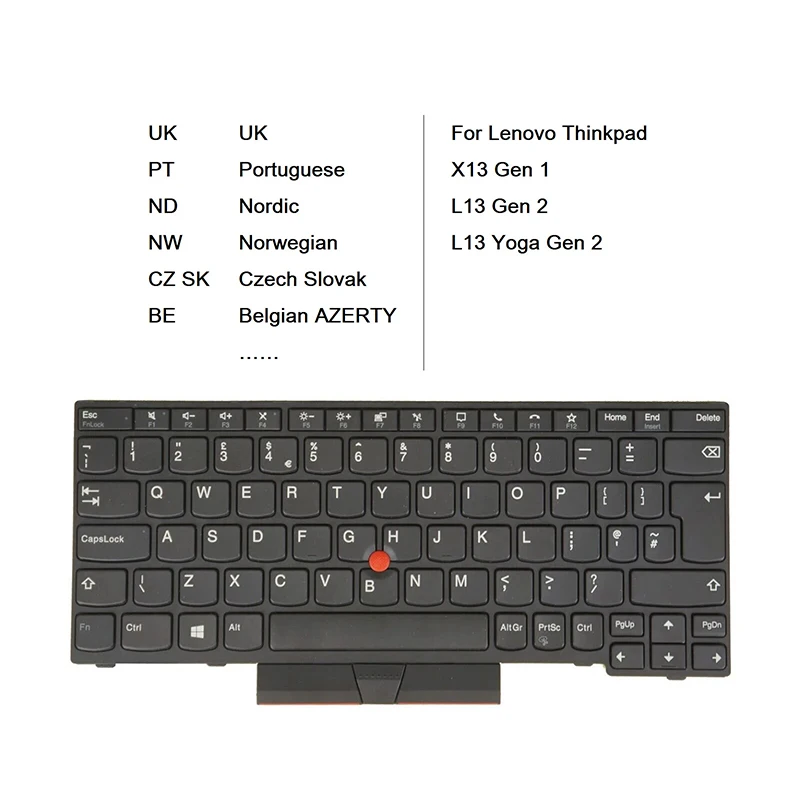 Laptop Keyboard For Lenovo ThinkPad L13 / L13 Yoga Gen 2, X13 Gen 1 UK Portuguese Nordic Norwegian Czech Slovak Belgian AZERTY