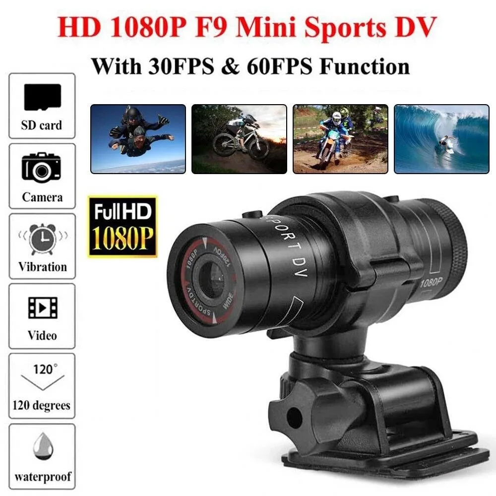 F9 sport DV camera full HD 1080P Waterproof Bike Motorcycle Helmet Action DVR Video Cam For Outdoor Sports