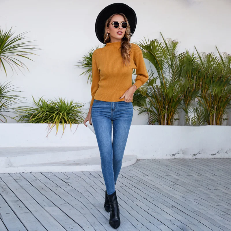 

Европейский и американский весенне-осенний новый женский вязаный повседневный свитер с рукавами