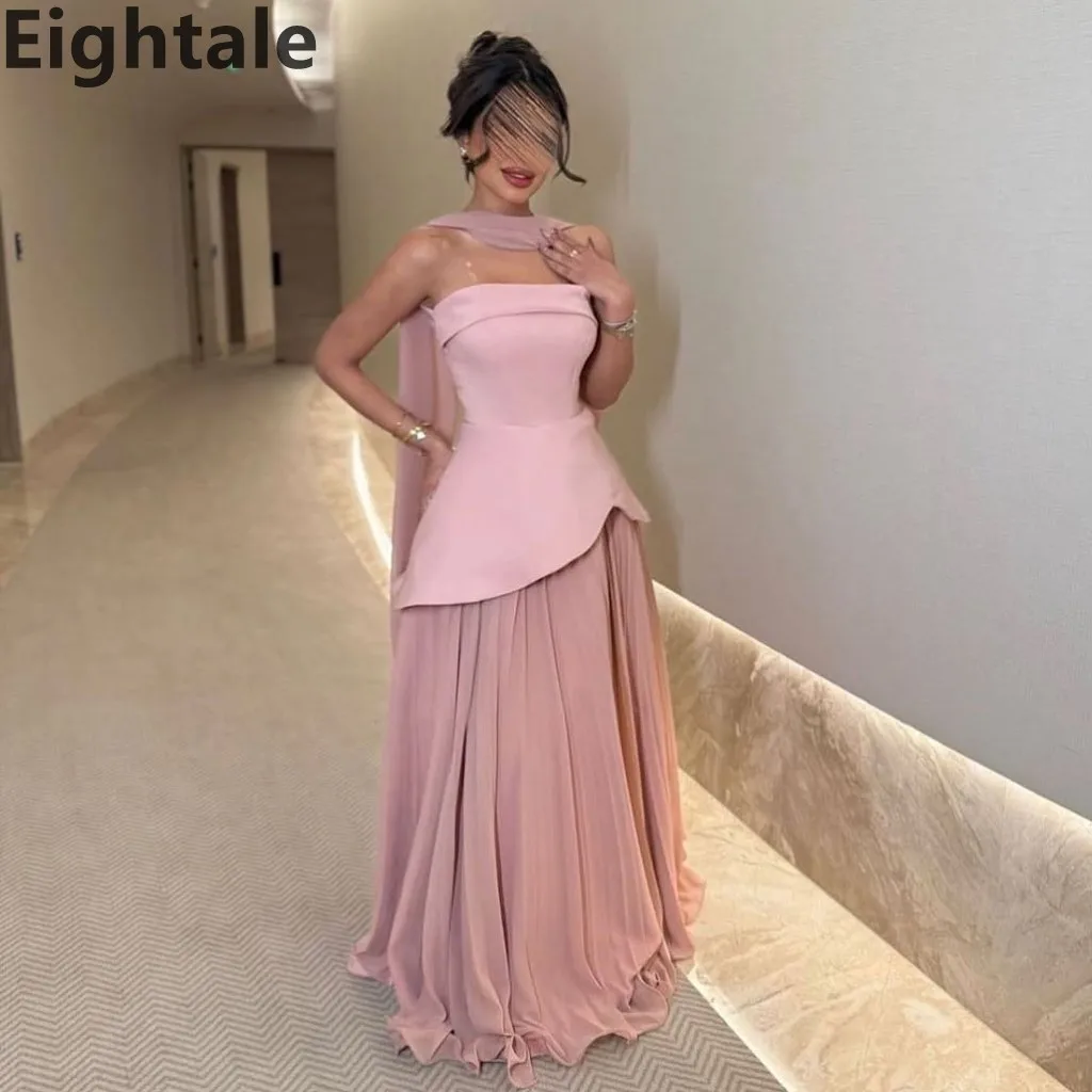 

Eightale 2025 Blush Pink Evening Dress With Wrap Strapless Prom Dress Saudi Arabic Party Gown Customized