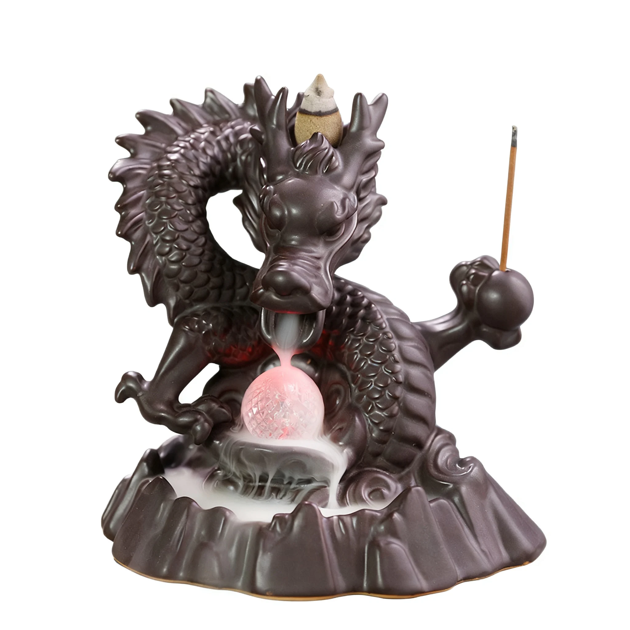 Waterfall Incense Burner With LED Illuminated Dragon And Multipurpose Incense Cones Holder Ceramic