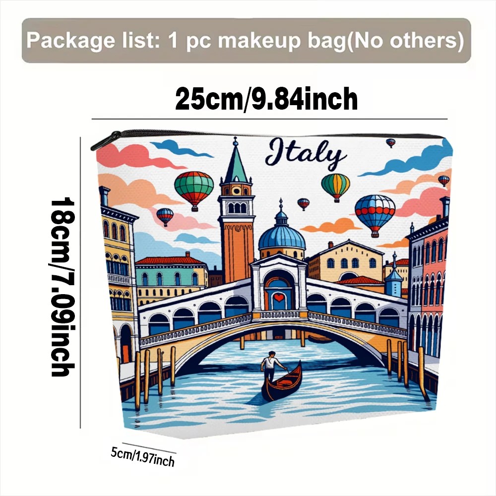 Italy Venice Bridge Gondola Hot Air Balloons Makeup Bags for Girls Cosmetic Pouch Toiletry Bag Pencil Case Travel Storage