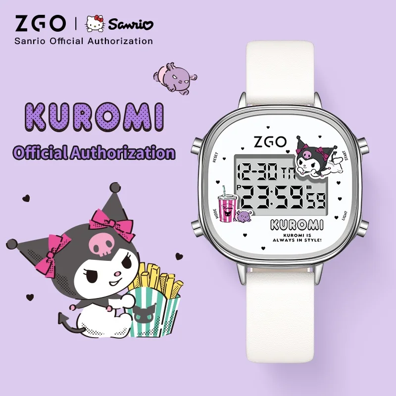 ZGO x Sanrio Kuromi Children\'s Watch  Kids Electronic Watch for Girls Waterproof Luminous Small Square Watch Birthday Gift 830