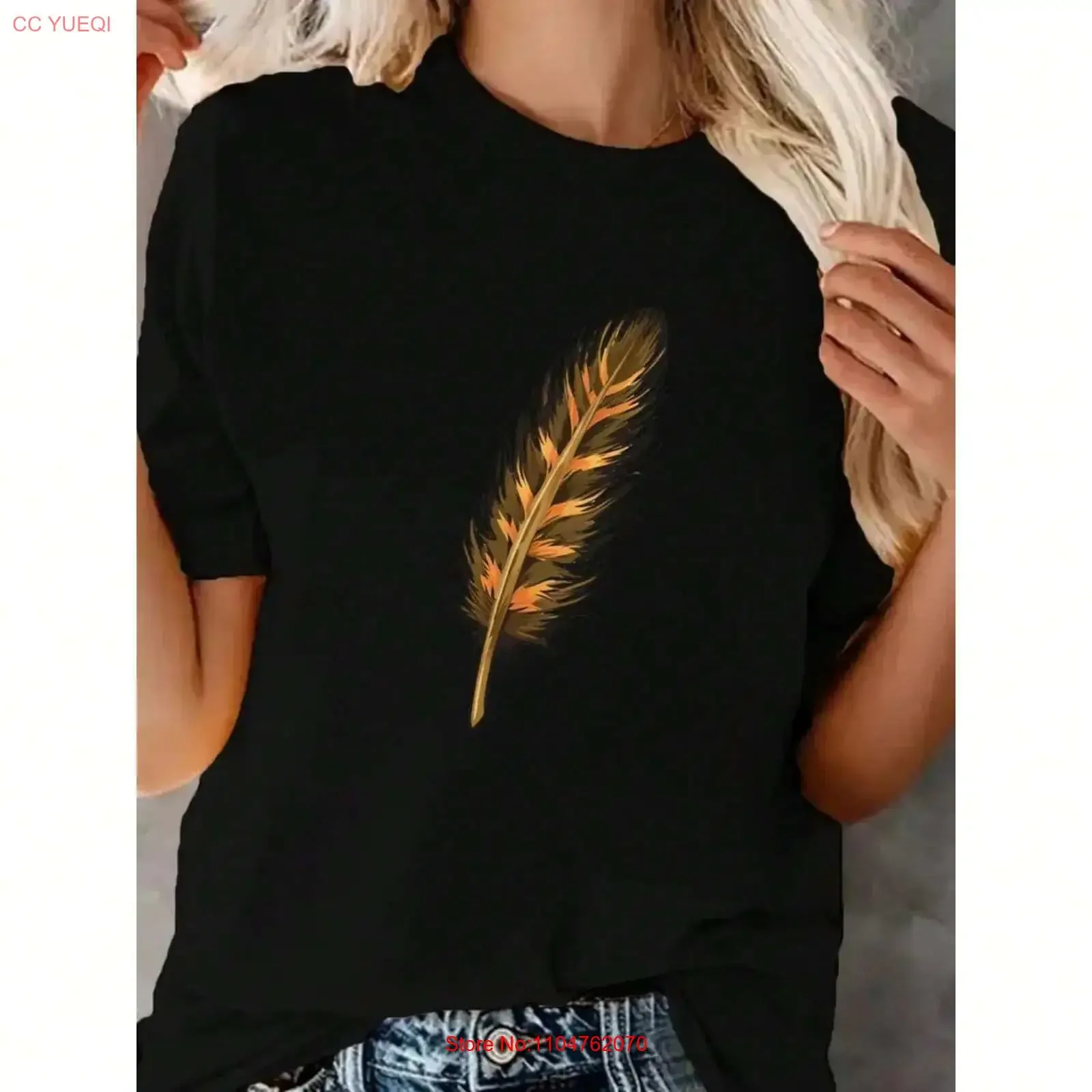 Hawk Feather Pattern Print Women's Comfortable T shirt Lounge Clothes vintage Washed Stylish fashion graphic