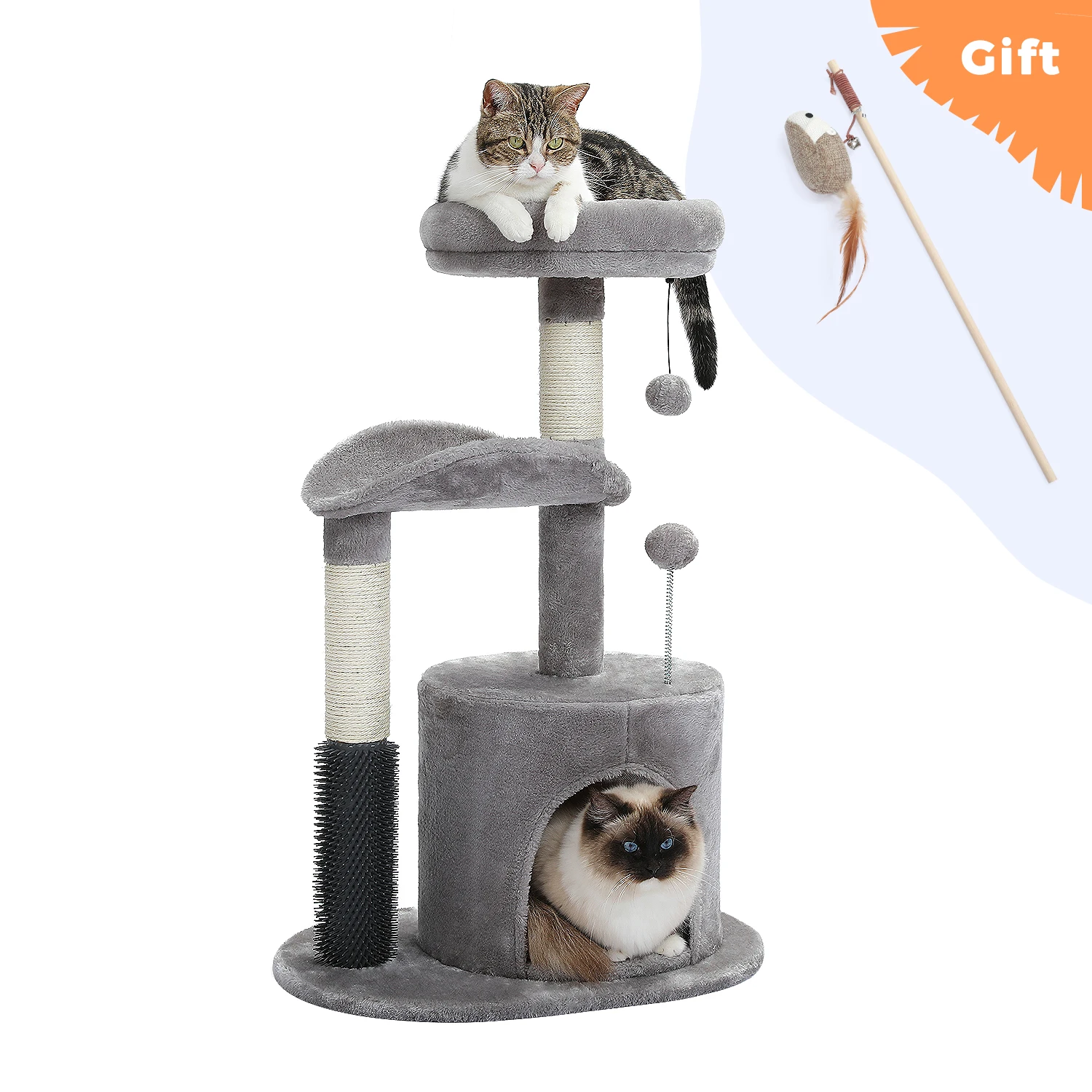 Small Cat Tree for Indoor Cats, Medium Cat Tower with Interactive Cat Toy, 32.7