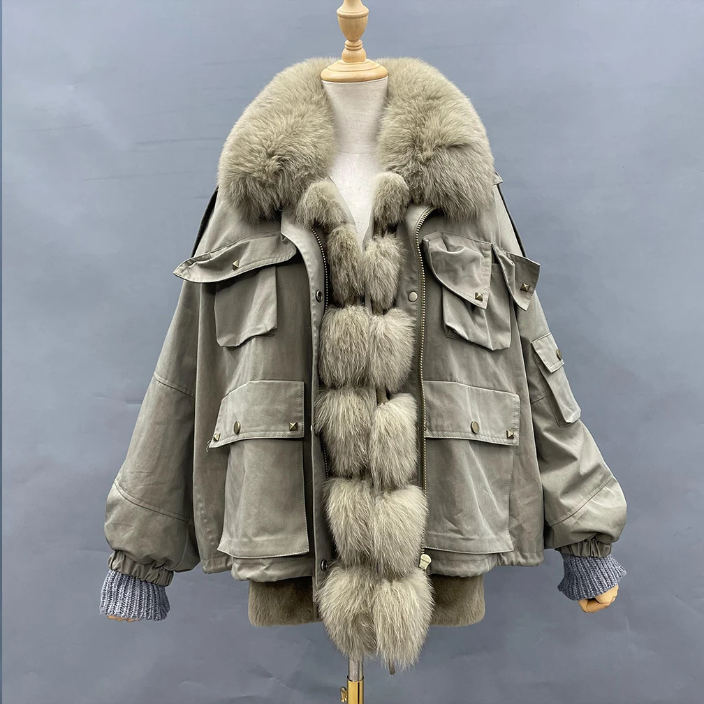 Janefur New Fox Fur Parka Medium Long Windproof Coat Winter Women Clothing Female Real Fur Lining Thick Jacket