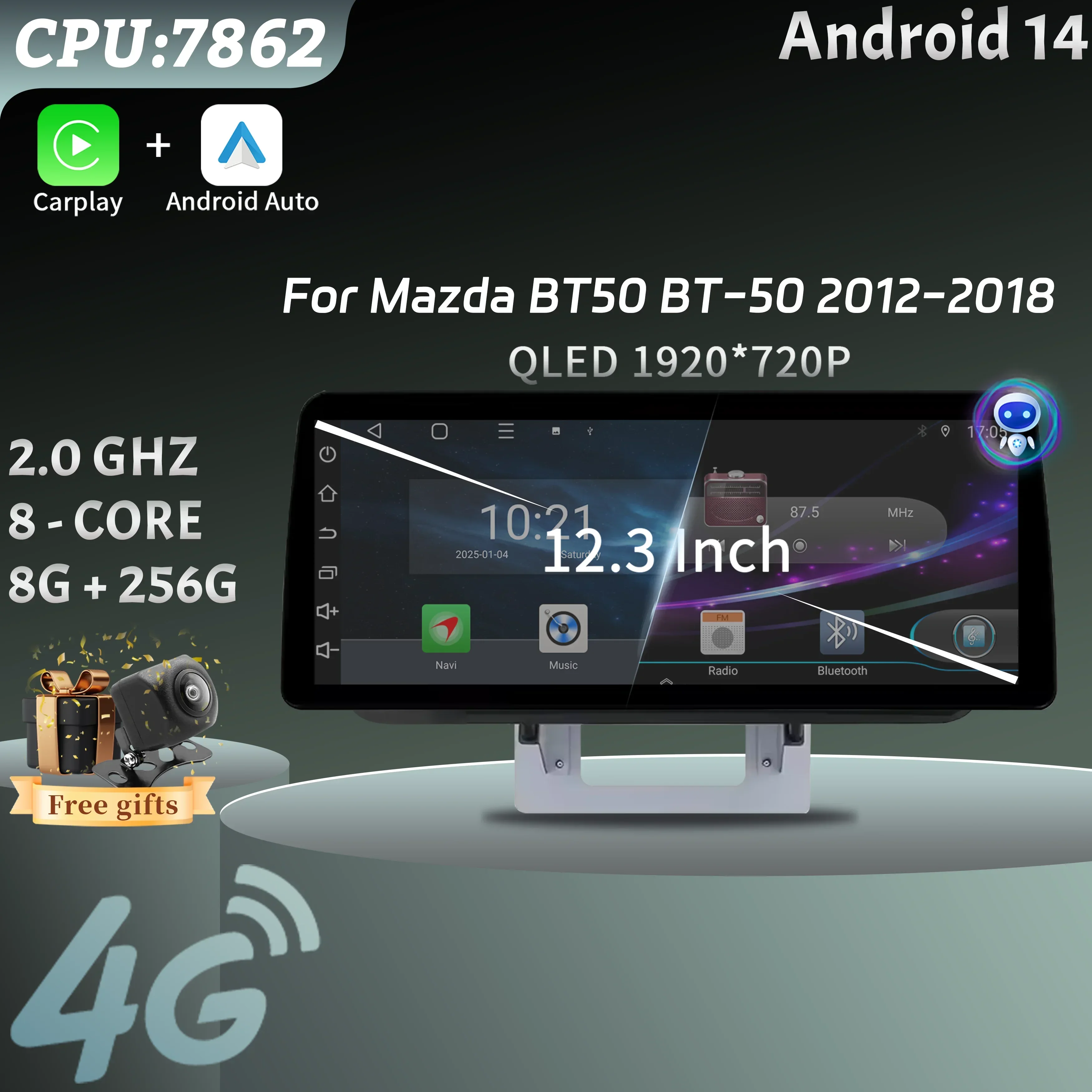 For Mazda BT50 BT-50 2012-2018 Car Radio panel Multimedia 4G GPS BT Android 15 Navigation Car Stereos 12.3″ Screen Stereo