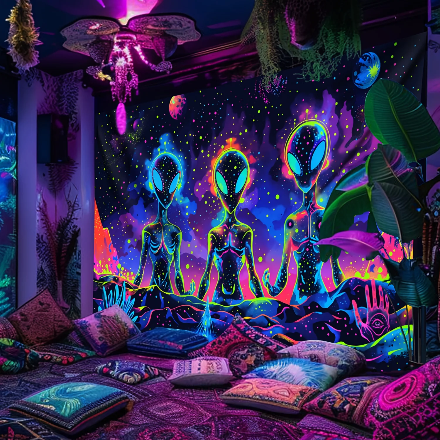 VIKAMA Alien Tapestry Neon Music Festival Style Bedroom Esports Game Room psychedelic Theme Party Background