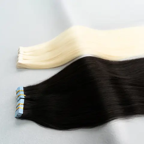 100% 진짜 버진 인모 브라질 인모 스트레이트 익스텐션 테이프, 피부 씨실 접착제, 여성용 살롱 품질