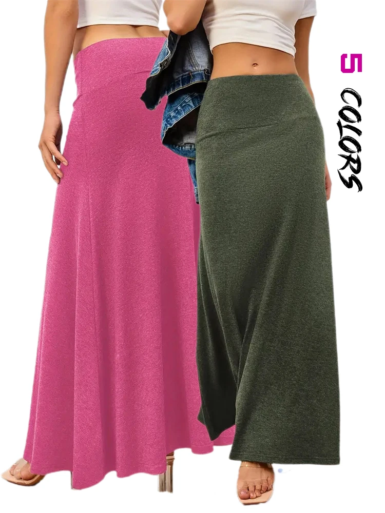 Atumn Winter Y2K Casual Women Maxi Skirt Elastic High Waisted A-Line Casual Female Skirts High Street Lady Skirts Streetwear